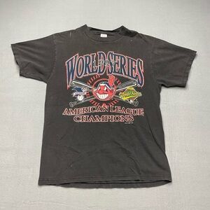Vintage 1997 World Series Cleveland Indians Shirt Logo 7 American League Mens L